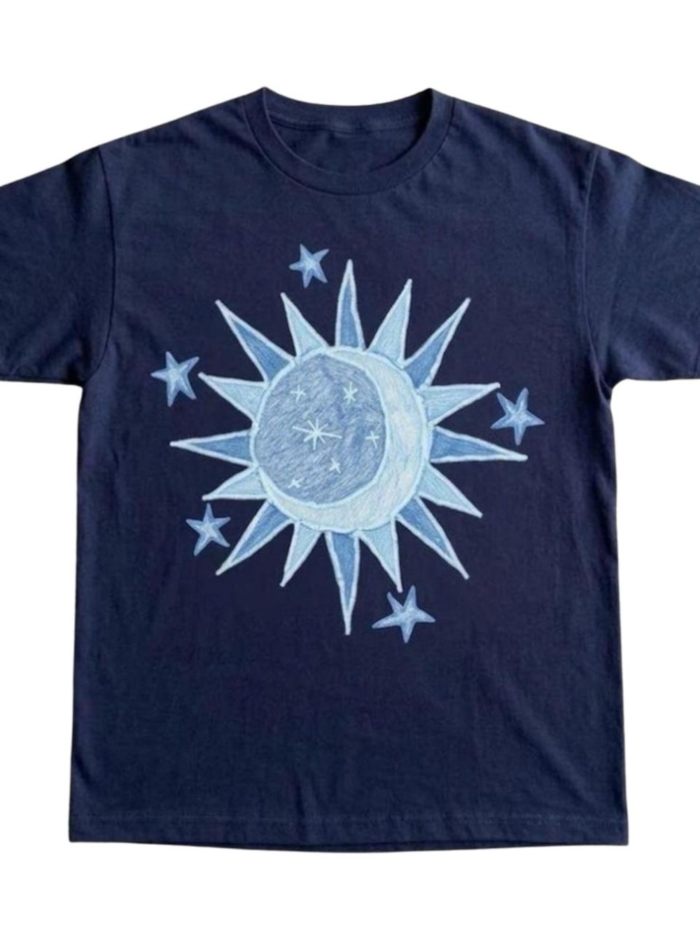 Gildan Navy Short-Sleeve Tee with Light Blue Moon & Star Graphic